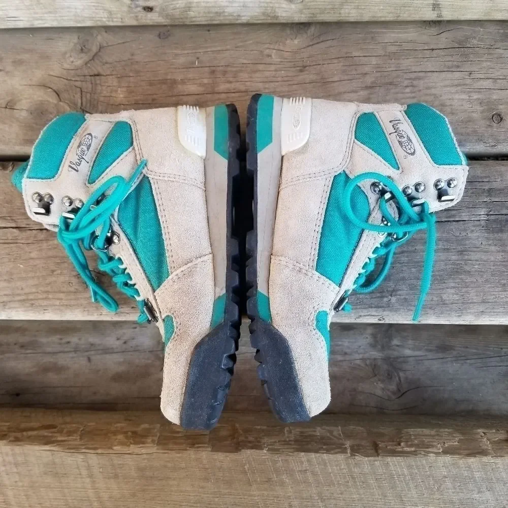 Vintage 80s Retro Vasque Clarion '88 Taupe Turquoise Suede Leather Hiking Boots‎